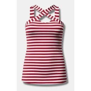 Torrid Women's Retro Nautical Red & White Striped Criss Cross Tank Top Size 1X